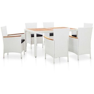 vidaXL Juego De Comedor De Jard&iacute;n 7 Piezas Rat&aacute;n Sint&eacute;tico Blanco Vidaxl