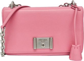 Prada Lux Chain Lock Flap Saffiano Leather Pink Leather Handbag (Pre-Owned)