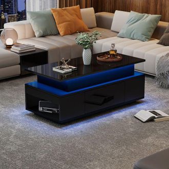 OEM Mesa De Centro - 96 X 45 X 40 Cm - Elevaci&oacute;n Hidr&aacute;ulica - Iluminaci&oacute;n Led - 1 Caj&oacute;n