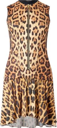 Roberto Cavalli Mini Jurk Met All-Over Jaguar Skin Print - Dames - Korte kleedjes - Bruin - S - Leer - Kleedjes