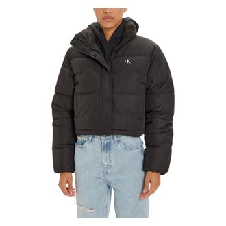 Calvin Klein Jeans Jassen, Dames, Zwart, L, Zwarte Zip-Up Jas met Zakken