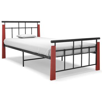 vidaXL Estructura De Cama Sin Colch&oacute;n Metal Madera De Roble 90x200 Cm Vidaxl