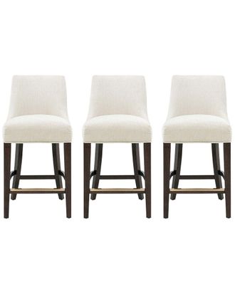 Manhattan Comfort Set Of 3 Beever Chenille Counter Stools With Rubberwood Legs