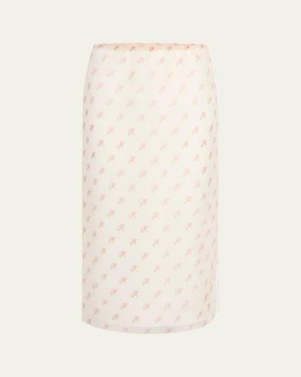 Khaite Sydni Rose-Print Silk Midi Skirt