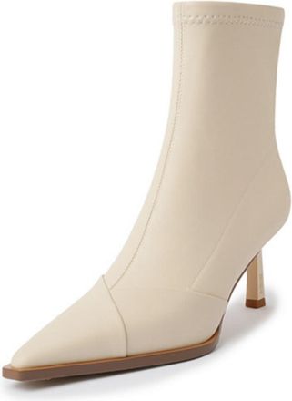 Generic Womens Pointed Toe Short Boots Stiletto High Heel Office Dress Shoes PU Leather Chelsea Boots with Zipper,Beige,3.5 UK