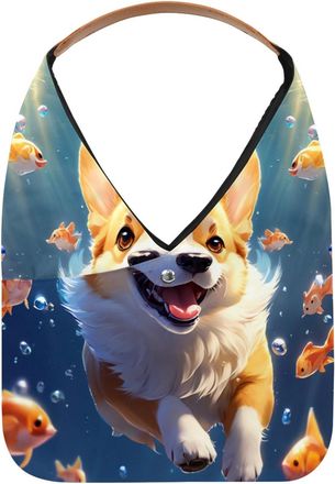 Generic Lovely Corgi Swims Underwater Reusable Lightweight Grocery Bags - Foldable Into Compact Pouch, Washable & Sturdy, Multipurpose for Shopping and Travel