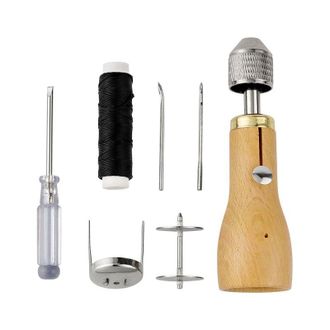OEM Mango De Madera - Punz&oacute;n De Coser - Grapadora Manual - Herramienta Para Reparar Cuero - Con Aguja - Hilo De Coser - Destornillador - Llave Inglesa Aju