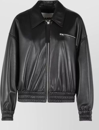 Jil Sander leather bomber jacket collared pockets elasticated hem