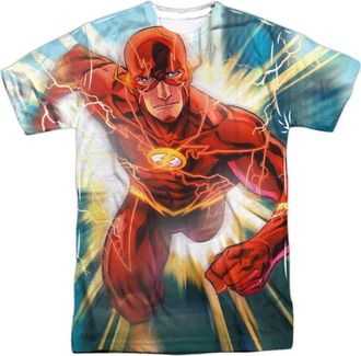 Gildan Justice League of America Faster Than Lightning Short Sleeve Adult Poly Crew Tee / T-Shirt