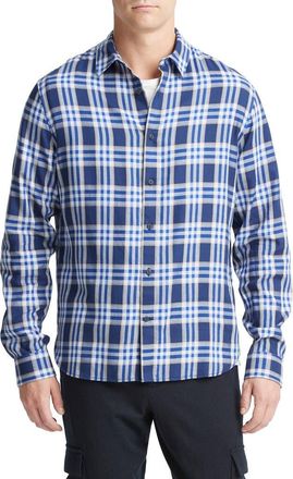 Vince Venice Plaid Button-Up Shirt in Cobalt/sand Trail at Nordstrom, Size Xx-Large
