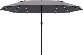 OUTSUNNY 4.4m Double-Sided Sun Umbrella Patio Parasol Solar Lights Dark Grey | TJ Hughes