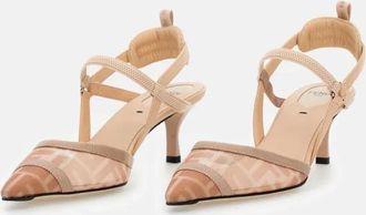 Fendi Sandalen - Heeled Shoes With Mesh Toe Cap And Ff Logo - Gr. 36,5 (EU) - in Beige - für Damen