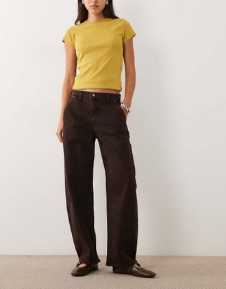 Abercrombie & Fitch Jeans a cilindro a vita alta marroni-Marrone