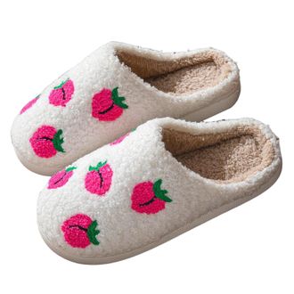 Generic Cozy Slippers for Women Fuzzy Memory Foam Cute Pattern Fruit Series Warm Bedroom Slippers Womens Non-Slip Comfort Soft Plush Slingback Slipper Winter 