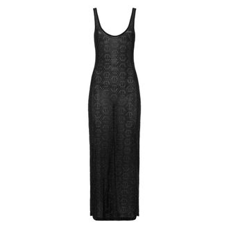 Philipp Plein Long Tank Dress Monogram - Dames - Feestkleedjes - Zwart - L - Polyester - Kleedjes