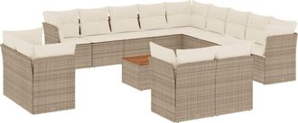 vidaXL Set Sof&aacute;s De Jard&iacute;n 14 Pzas Con Cojines Rat&aacute;n Sint&eacute;tico Beige Vidaxl