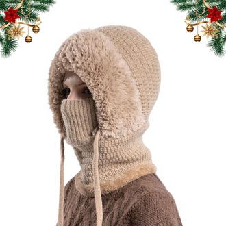 Generic 3 in 1 Beanie Hat with Scarf and Mask, 3 in 1 Beanie Hat for Women, Windproof Winter Balaclava, Knitted Cold Weather Set (Khaki)