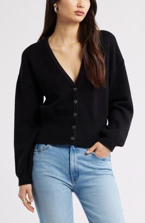 Open Edit Rib Waist Cardigan in Black at Nordstrom, Size Xx-Small
