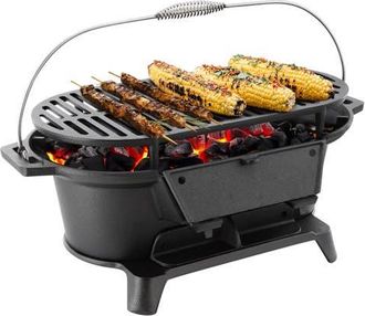 MegaChef Oval Cast Iron Portable Hibachi Grill for Outdoor Use and Camping in Black at Nordstrom