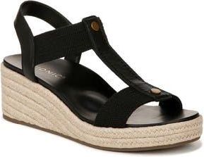 Vionic Calera Espadrille Wedge Sandal in Black Leather at Nordstrom Rack, Size 6.5