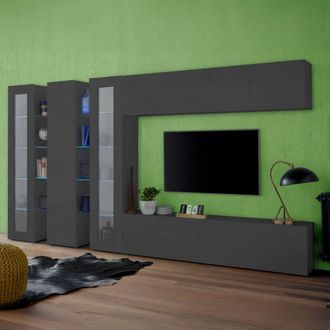 Dmora Pared Equipada Dbenal, Conjunto De Sal&oacute;n Mueble Tv Con 5 Puertas, Mueble De Sal&oacute;n Polivalente, 100% Made In Italy, Cm 340x30h180, Antracita - Dmora