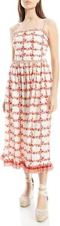Max Studio Ruffle Printed Midi Sundress in White/Red at Nordstrom Rack, Size X-Small