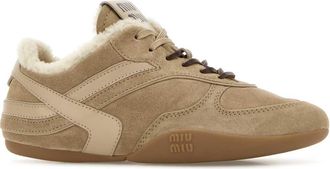 Miu Miu Womens Beige Suede Sneakers Deserto