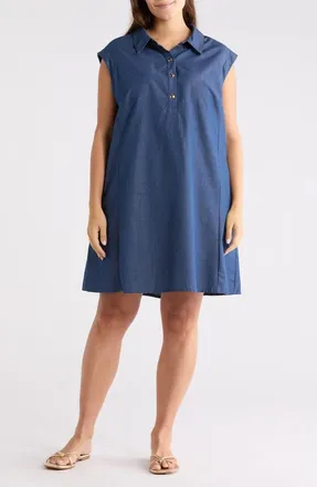 London Times Cap Sleeve A-Line Dress in Denim at Nordstrom Rack, Size 1 X