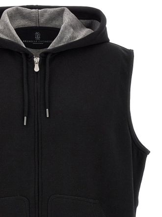 Brunello Cucinelli Cotton-Blend Hooded Vest - Black
