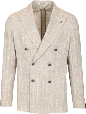 Tagliatore Double-Breasted Blazer - Heren - Blazers - Beige - L - Leer - Jassen
