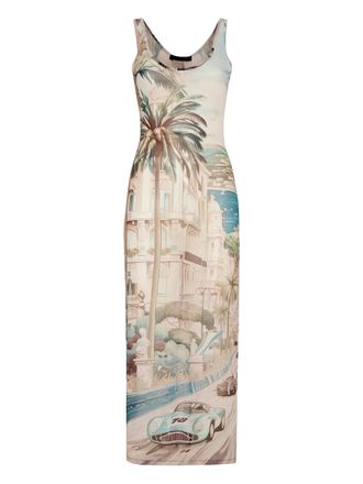Philipp Plein abstract-print midi dress - women - Polyester/Elastane - S - Neutrals