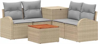 vidaXL Juego De Sof&aacute; 6 Uds. Beige Y Gris Claro Rat&aacute;n Sint&eacute;tico Y Acero Vidaxl