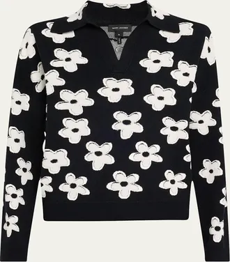 Marc Jacobs Daisy Jacquard Long-Sleeve Polo Top
