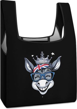 Generic Donkey England Flag Reusable Shopping Bags Lightweight Foldable Grocery Bag Polyester Washable Tote Bag