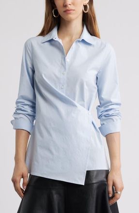 Nordstrom Long Sleeve Wrap Button-Up Shirt in Blue Dusk at Nordstrom, Size Xx-Small