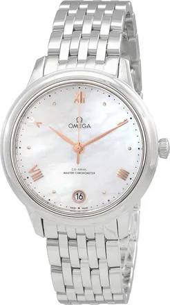 Omega Pre-owned Omega De Ville Prestige Automatic Chronometer White Mother of Pearl Dial Ladies Watch 434.10.34.20.05.001