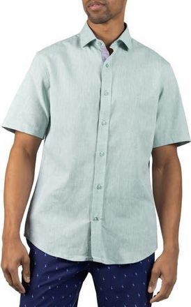 Tailorbyrd M&eacute;lange Linen Blend Button-Up Shirt in Spearmint at Nordstrom Rack, Size Xx-Large
