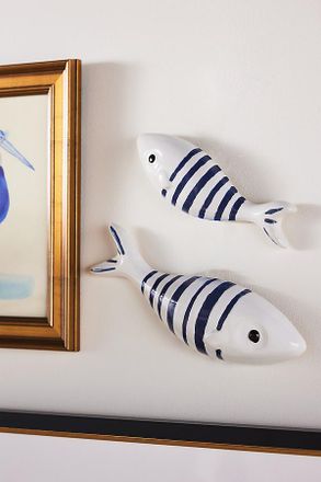 Anthropologie Stripe Fish Ceramic Gallery Wall Charms, Set of 2