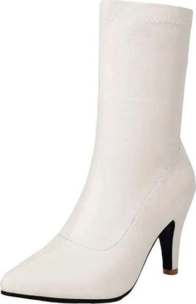 Generic Womens Ankle Stretch Boots Pointed Toe High Stiletto Heel Slip On Design With Sewing Detail Sexy Party Footwear