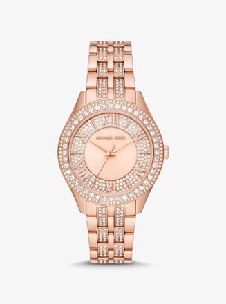 Michael Kors Harlowe Pav&eacute; Rose Gold-Tone Watch
