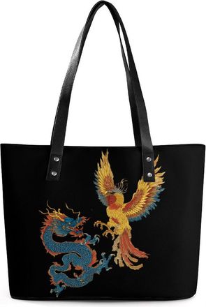 Generic Chinese Dragon And Phoenixbird Tote Bags for Women Cute Shoulder Purses Handbags