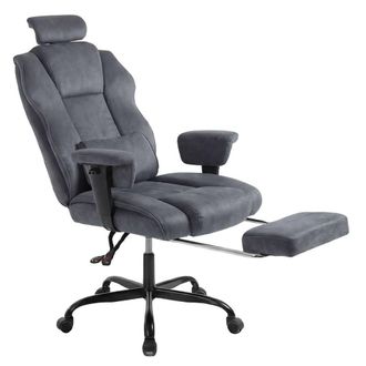 Levede Ergonomic Office Chair Suede Fabric Wide Seat Recline Footrest in Grey