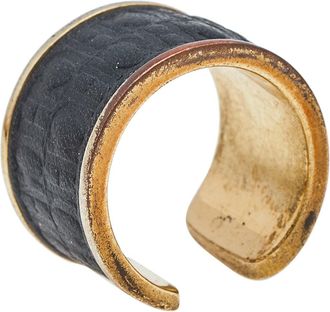 Carolina Herrera Black Leather Gold Tone Open Ring