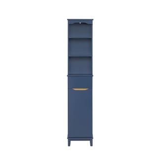 SoBuy Armario alto para baño con 3 estantes 1 puerta y 1 cajón mdf azul