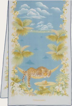 Ferragamo Donna Sciarpa in seta stampa Jungle Blu
