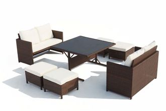 Concept Usine Sal&oacute;n de jard&iacute;n encastrable resina trenzada 8 plazas marr&oacute;n/blanco