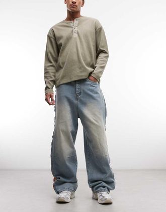 Liquor & Poker Jeans ampi blu con pannello laterale con zip