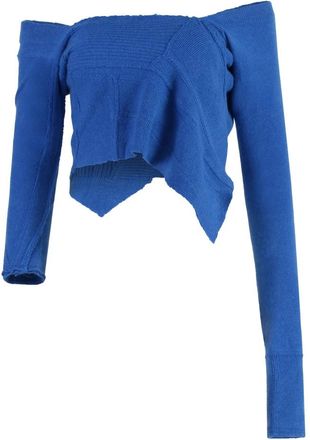 Talia Byre Gebreide Crop Top - Dames - Ronde hals truien - Blauw - L - Wol - Truien & Vesten
