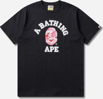 A Bathing Ape Men s ABC Camo College T-Shirt Black / Pink