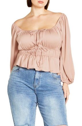 City Chic Georgie Shirred Satin Top in Champagne Gold at Nordstrom